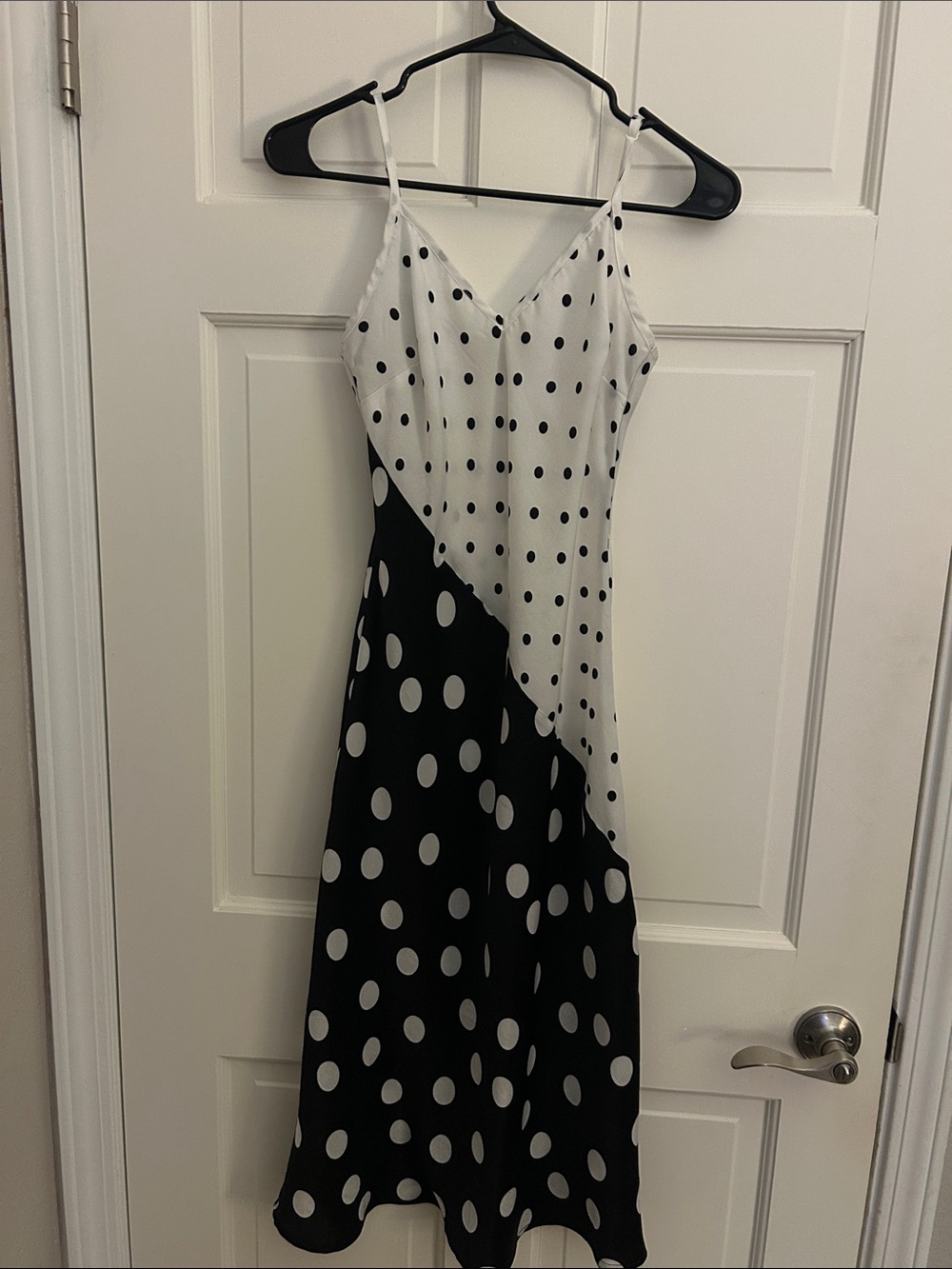 Polka Dot Slip Midi Dress - Black & White